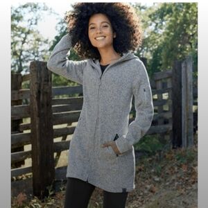 LL. Bean Heather Gray Zip-Up Fleece Sweater Jacket medium petite MP Longline